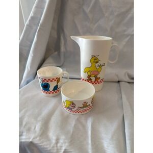 Vintage Sesame Street Chilton Globe Plastic Pitcher Mug Bowl Set Big Bird Cookie
